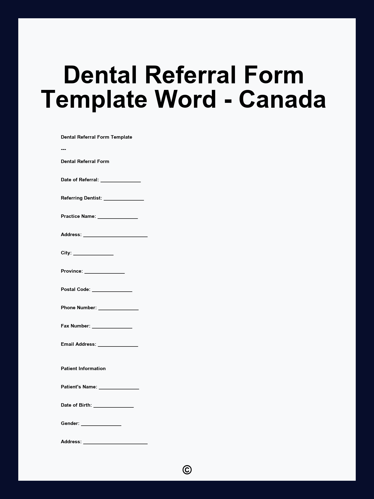 Dental Referral Form Template Word - Canada