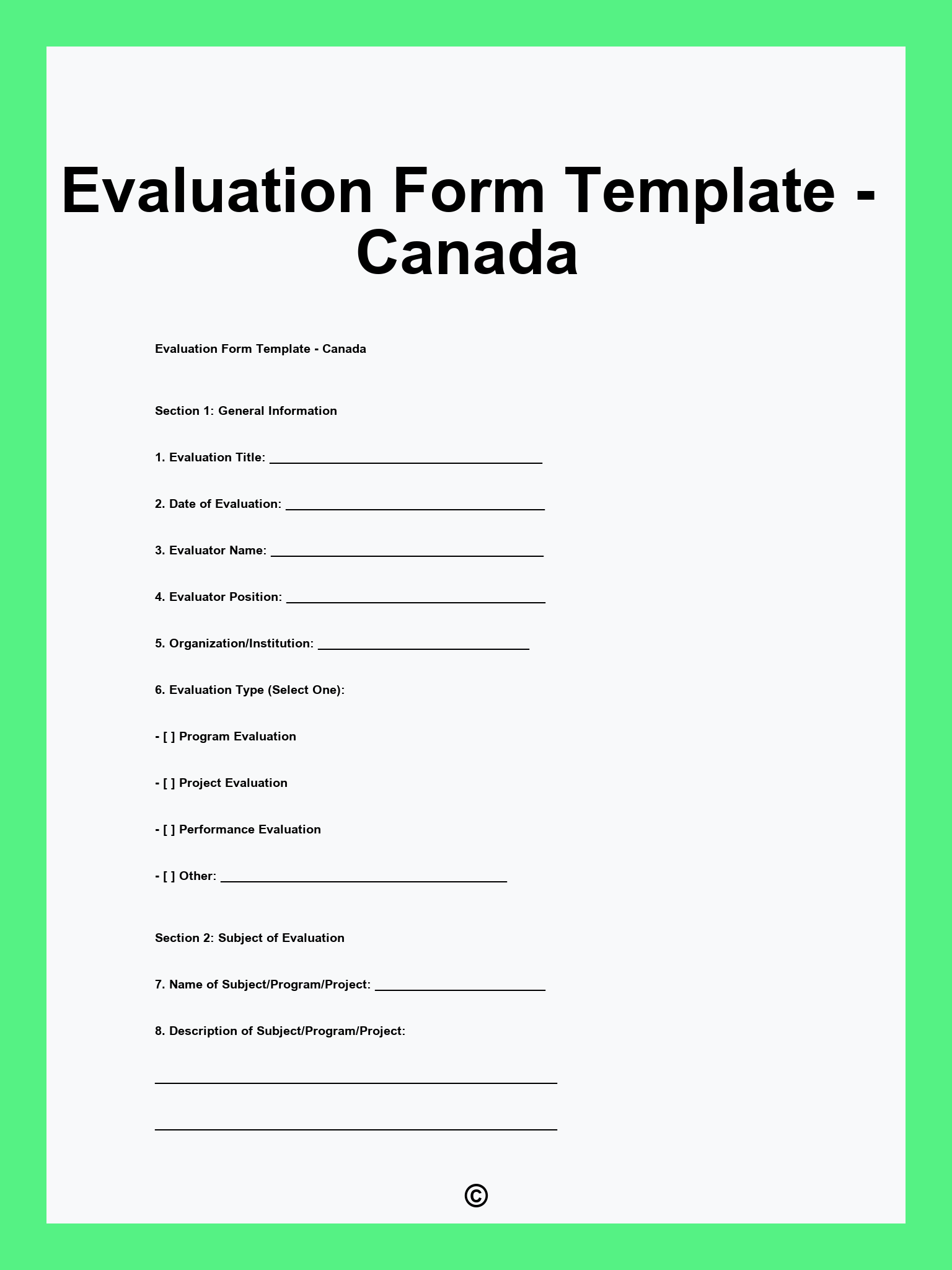 Evaluation Form Template - Canada