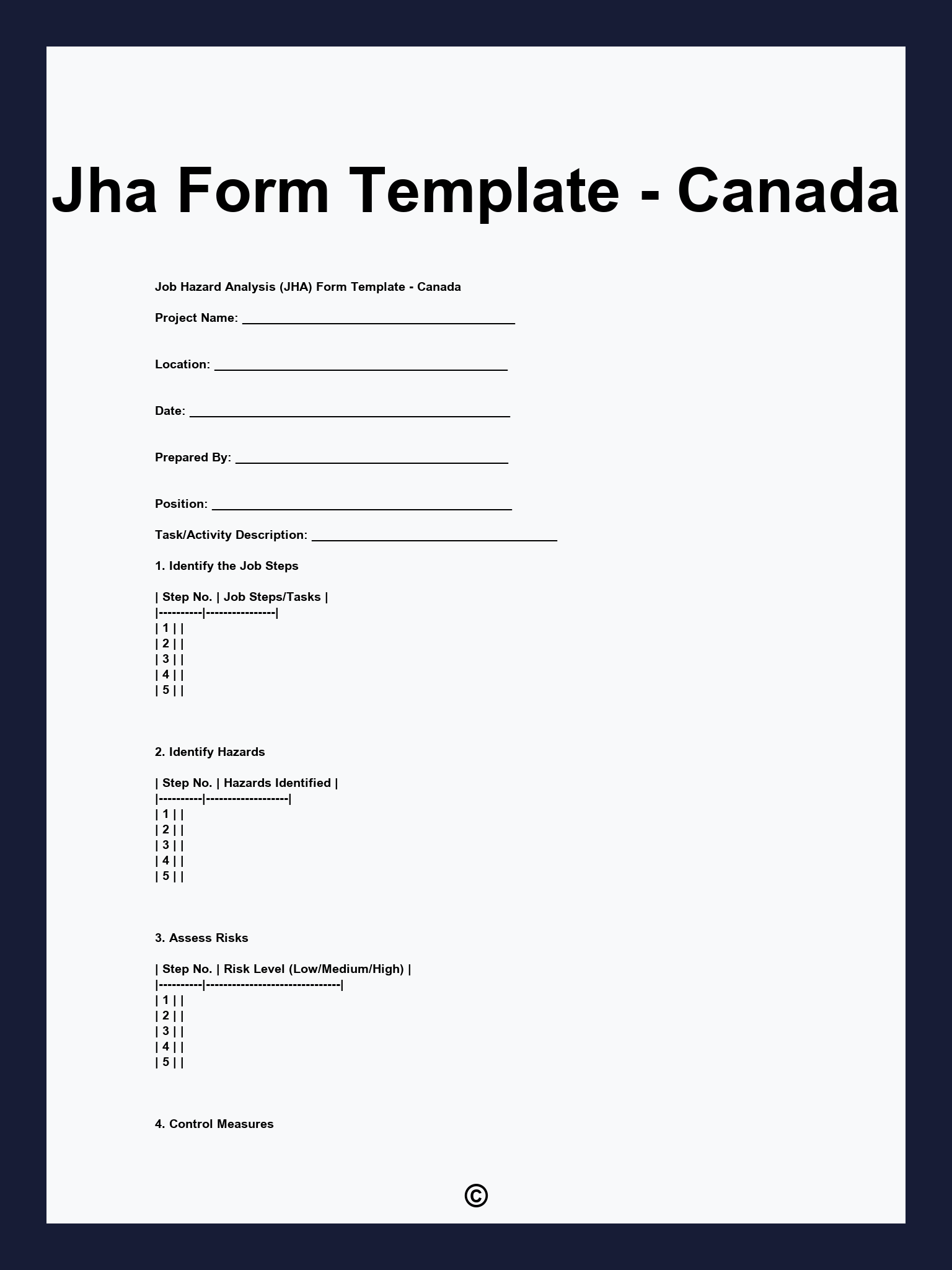 Jha Form Template - Canada